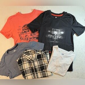 EUC Bundle of 5 Short-Sleeve Boys’ Shirts: 4 Tees + Button-Down